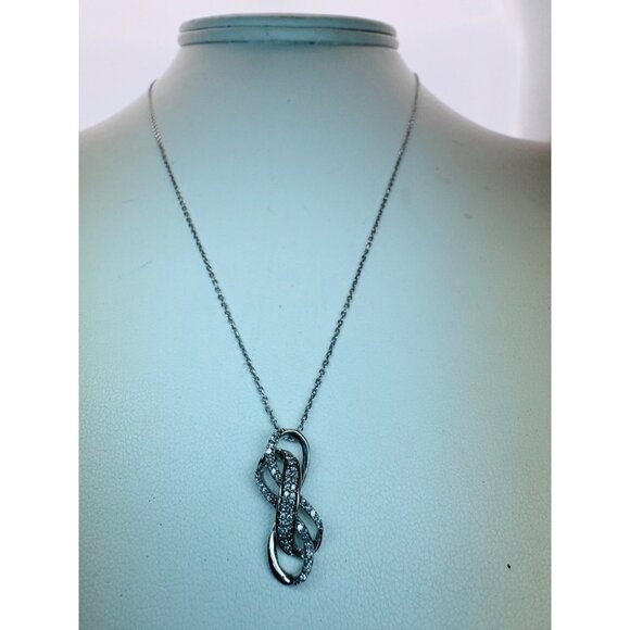Estate Sterling Silver 925 Infinity Loop Necklace with CZ Accents, 18”, Italy - Picture 4 of 13